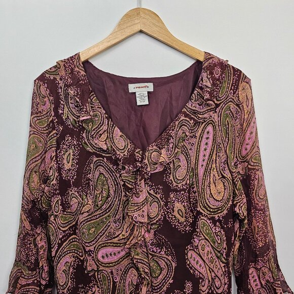 Vintage Y2K Avenue Silk Top Sheer Ruffles Flared Sleeves Jewel Tone Fairy Whimsy - Picture 9 of 11